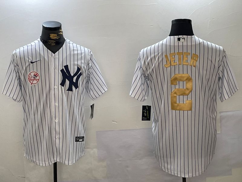 Men New York Yankees #2 Jeter White Stripe Fashion Nike 2024 MLB Jersey style 15->new york yankees->MLB Jersey